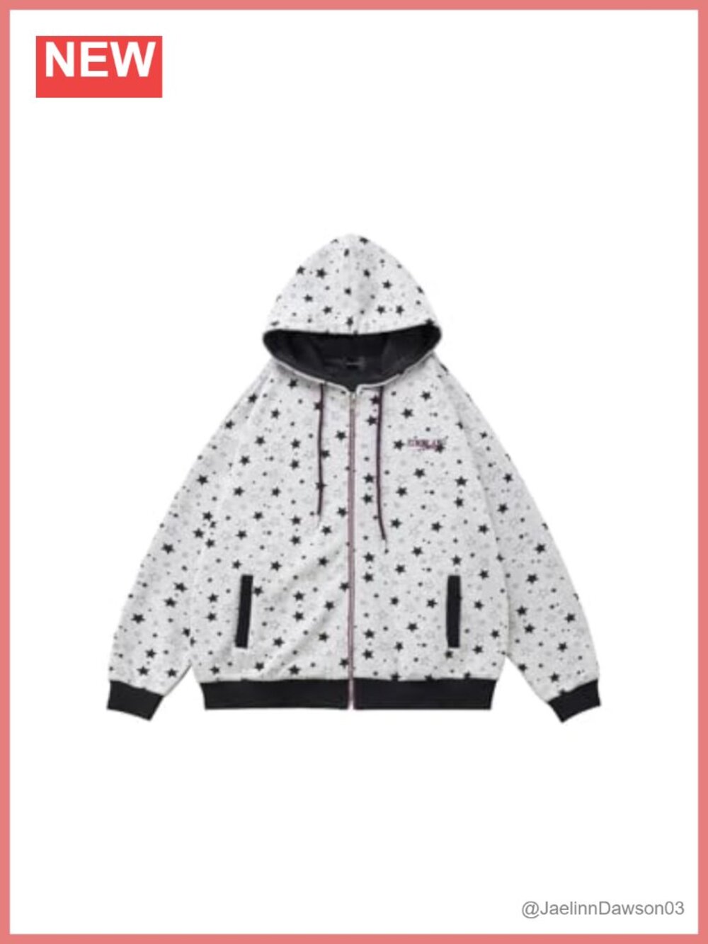 Women's Zip Up Hoodie Oversized Star Print Cotton-Blend Sweatshirt